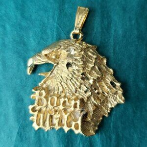 2/15$ Eagle head "Born wild" gold tone pendant